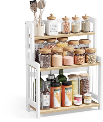 SONGMICS - Kruidenrek - Kruidenrek met 3 Lagen - Bamboe Organizer - Voor Keuken Eetkamer Bureau