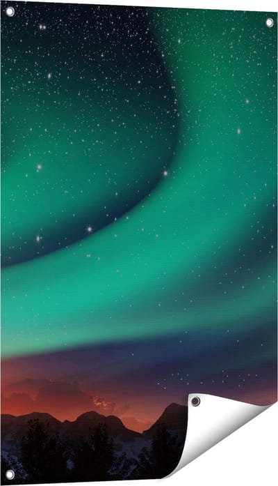 Gards Tuinposter Noorderlicht in de Bergen - 60x90 cm - Tuindoek - Tuindecoratie - Wanddecoratie buiten - Tuinschilderij