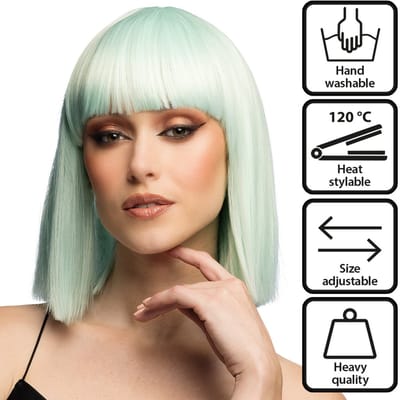 Boland - Pruik Djamilla fresh mint Groen - Steil - Halflang - Vrouwen - Showgirl - Premium Quality - Stijlbaar - Verstelbaar - Wasbaar - Cosplay - Carnaval - Themafeest - Theater