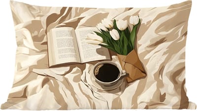 Sierkussens - Kussentjes Woonkamer - 60x40 cm - Boek - Illustratie - Tulpen - Koffie