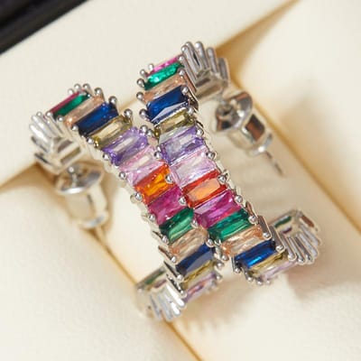 Boucles d'oreilles clips de luxe pour femme avec pierre Zircon arc-en-ciel Charme Couleur Bijoux de mariage pour femmes beige