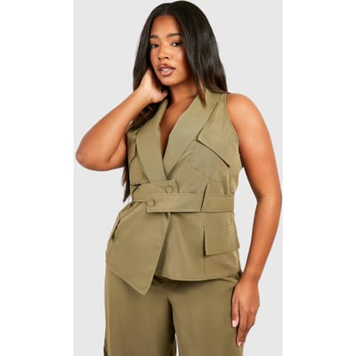 boohoo Dames Plus Utility Ceintuurvest | Khaki | Maat: 26