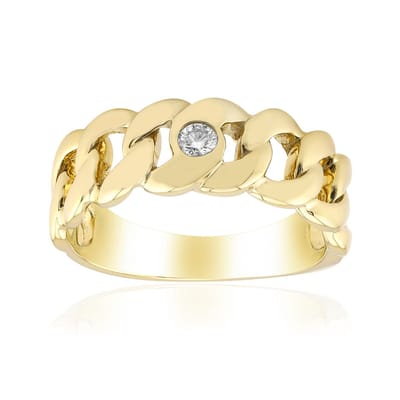 Cavill - Vergulde Zilveren Ring met SI1 Diamant 0,053 ct - 925 Sterling Zilver - Ronde Briljant - Brede Schakellook - Elegante Moderne Ring