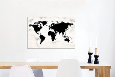 Wanddecoratie Metaal - Aluminium Schilderij Industrieel - Wereldkaart - Zwart - Hout - 90x60 cm - Dibond - Foto op aluminium - Industriële muurdecoratie - Voor de woonkamer/slaapkamer