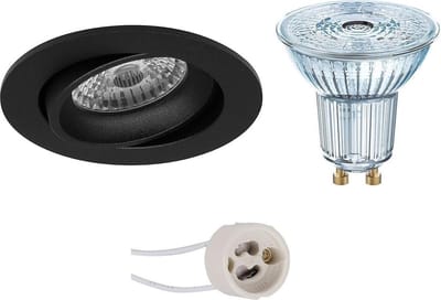 GU10 Inbouwspot Set - Mat Zwart - Inbouw Rond - Dimbaar - Kantelbaar - LEDVANCE Parathom PAR16 940 36D - Pragmi Delton Pro - 3.4W - Natuurlijk Wit 4000K - Ø82mm