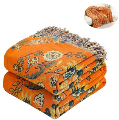 KZQ 100% Katoen Deken Boho Ultra Zacht, Omkeerbare Deken met Dubbelzijdige Vogel en Bloem Borduurwerk, 150 x 200 cm Ademend All Seasons Dekbed voor Bank Bed, Sprei met Franjes, Lichtgewicht Decoratie Hondenkussen Stijl 4