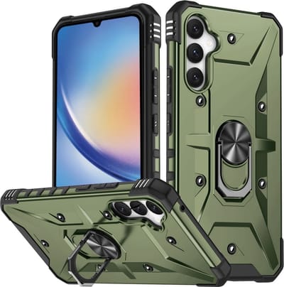 Coverup Hoesje - Geschikt voor Samsung Galaxy A34 Hoesje - Coverup Heavy Duty Ring Kickstand Back Cover - Army Green