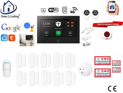 Draadloos / bedraad alarmsysteem met 7-inch touchscreen voor woning/camper/boot/caravan werkt met wifi en sim kaart en met spraak gestuurde apps. (Nederlands of Frans stem en tekst). ST01B-70