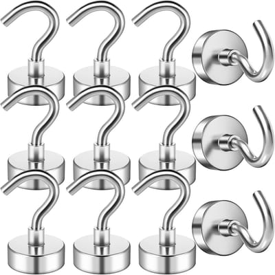 longziming -12-delige Magnetische Haken - Neodymium Magneethaken 16mm - RVS Kleur - Zonder Boren - Voor Keuken, Kantoor en Garage