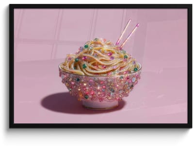 Poster in lijst - Fotolijst 90x60 cm - Posters - Noodles - Edelstenen - Stokjes - Roze - Posterlijst zwart - Decoratie - Wanddecoratie woonkamer - Muurdecoratie slaapkamer