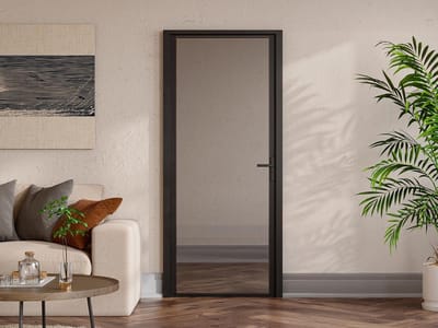 Vente-unique Omkeerbare deur van aluminium en gehard glas - Zwart - H204 x B73 cm - LOXTON