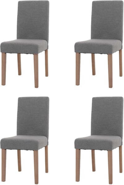 Set van 4 eetkamerstoelen Littau, keukenstoel met hoge rugleuning, stof/textiel bouclé hout ~ grijs, naturelkleurige poten