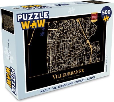 Puzzel Kaart - Villeurbanne - Zwart - Goud - Legpuzzel - Puzzel 500 stukjes