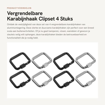 Dailygoods- Karabijnhaak - 4 Stuks - Vergrendelbare D-ring - Aluminiumlegering - Waterdicht - Veilig met schroefvergrendeling - Voor kamperen/hangmatten/hondenriem - Haak