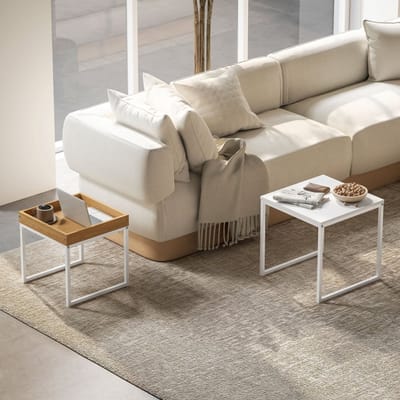 Wishdor Set van 2 salontafels 45L x 45B x 45H cm & 40L x 40B x 40H cm, wit MDF en staal, modern nestbaar ontwerp