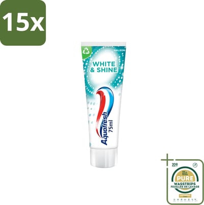 15 x Aquafresh White & Shine - Whitening Tandpasta - 75 ml - Grootverpakking - Witte Tanden - Tanden Reinigen - Tanden Glans - Tanden Verlichten - Tanden Beschermen