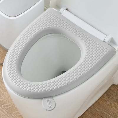 Tweedelige toiletbrilhoezenset, gemaakt van zacht, wasbaar siliconen, effen kleur met patroon, geschikt voor alle seizoenen en op maat te knippen - Grijs.
