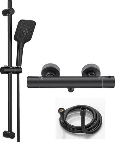 Lonheo max Thermostatische Douchekraan - Doucheset Zwart - inclusief 3 functies Handdouche - Hartafstand 150 mm - Zwart