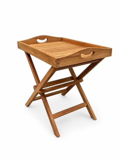 TeakOne - Dienblad op Poot - Teak - 54x38x50 - Afneembare tray - Inklapbare poot