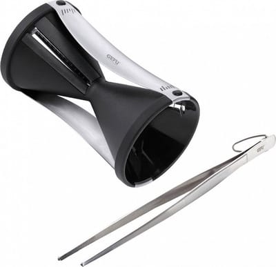 Set: SPIRELLI Spiraalsnijder en SOCO keukenpincet, Inclusief Schoonmaakborstel, Julienne Slierten van 2 x 3 mm en 3.5 x 5 mm - GEFU