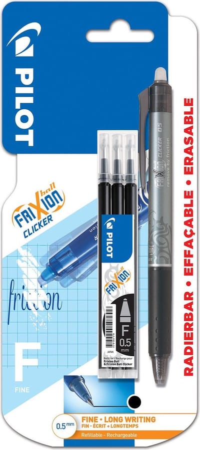 Pilot Frixion - Clicker Zwart 0.5 + 3 vullingen - op blister