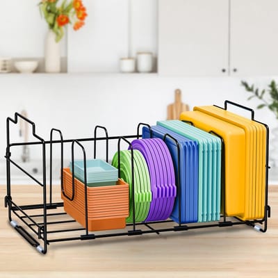 Ibenzoa® Uittrekbare keukenorganizer met verstelbare verdelers voor potdeksels en lunchboxen