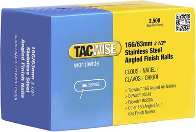 Roestvrijstalen Afwerknagels 16G/63 mm - 20° Hoek - 2500 Stuks voor Houtbewerking
