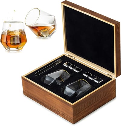 Persoonlijk Whisky Glas met Whiskey Stones Cadeauset voor Mannen - Perfect voor Verjaardag, Trouwerij en Kerstmis, Ideaal voor Rum, Wijn, Vodka en Gin