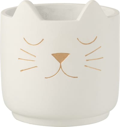 J-Line bloempot Kat - cement - wit/goud - large - Ø 19 cm