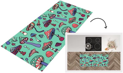 Keukenloper 120x50 cm - Keukenmat vinyl Patronen - Vintage - Paddenstoelen - Natuur - Keukenmatten loper - Keuken vloerkleed tapijt