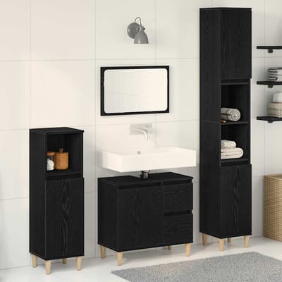 vidaXL - Badkamermeubel - Set - 3 - st - Zwart - Eiken - 30 - x - 30 - x - 180 - cm
