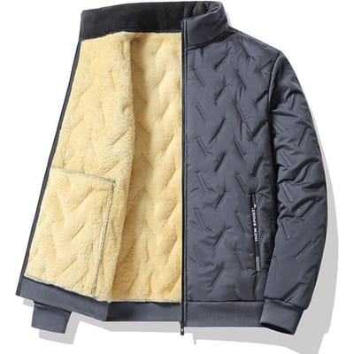 Manteau en Coton d'Hiver pour Homme Grande Taille Col Montant Veste Plus Velours pour Homme Poche Zippée Ultrasonique Veste en Coton Velours d'Agneau Tendance 7XL beige