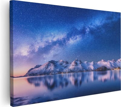 Artaza Canvas Schilderij Melkweg - 30x20 cm - Klein - Wanddecoratie Bergen - Muurdecoratie Sterren - Kamer Accessoires Landschap