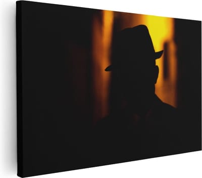 Artaza Canvas Schilderij Gangster Silhouet - 30x20 cm - Klein - Muurdecoratie Mannen - Wanddecoratie Maffia - Schilderijen Op Canvas