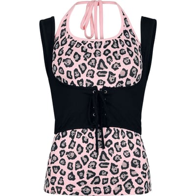 Rock Rebel by EMP Zwarte haltertop met doodshoofdpatroon - Dames - S