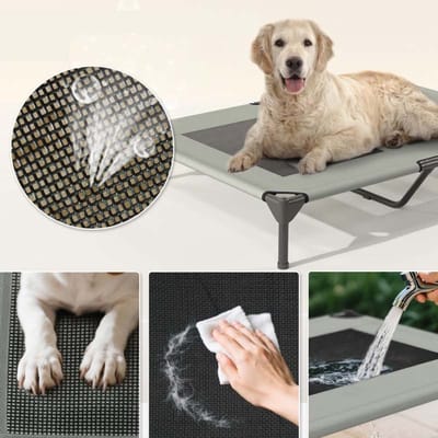 Hondenbed Outdoor met Dak - 106x76x99 cm - Verhoogd Bed voor Grote Honden - Lichtgrijs