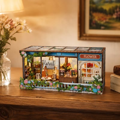 3D Houten Puzzel Bloemenwinkel – DIY Miniatuur Flower Shop Bouwpakket met Licht – 153 Stukjes