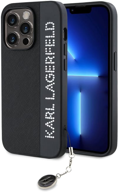 Karl Lagerfeld iPhone 14 Pro Backcover hoesje Saffiano Rhinestones and Charm - Zwart