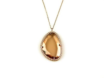 model Druppel gezet ketting in zilver roze verguld met hanger gezet met champagnekleurige steen cubic zirconia
