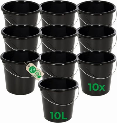 Novaliv 10 stuks emmer 10L zwart met maatverdeling - schoonmaak emmer 10 liter? 28,5 cm Praktische alleskunner met schaalverdeling voor huishouden & tuin ideaal als huishoudemmer, wateremmer, dweilemmer, emmer