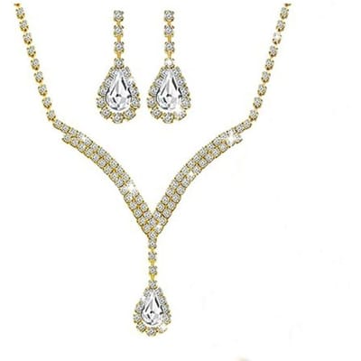Nouveau, Pendentif Goutte d'Eau, Collier, Ensemble Boucles d'Oreilles, Costume de Mariée Tendance, Accessoires Robe de Soirée. or