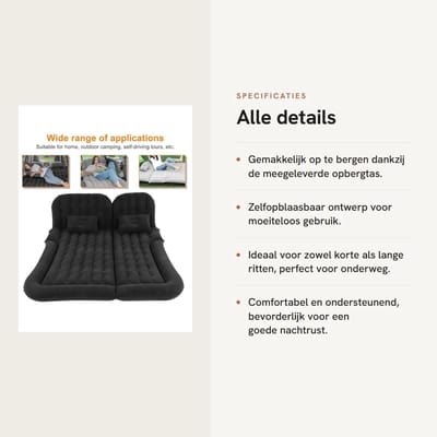 Dailygoods- Luchtbed Draagbaar - Opblaasbare Auto Matras - Zelf Opblaasbaar - PVC Materiaal - Inclusief Opbergtas - Comfortabel en Ademend