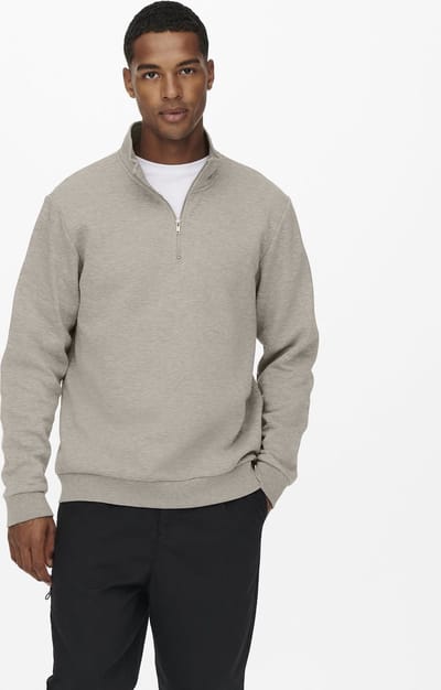 Only & Sons beige heren trui   High neck halslijn   Regular fit   Ritssluiting   Lange mouw Beige S