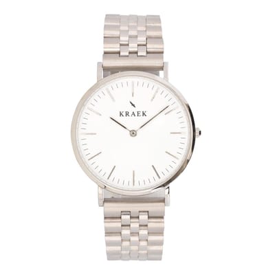 KRAEK Noelia Zilver Wit 36 mm | Dames Horloge | Stalen horlogebandje | Schakelbandje | Minimaal Design | Svelte collectie