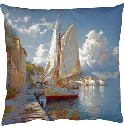 Sierkussens - Kussentjes Woonkamer - 50x50 cm - Zeilschip - Huizen - Kade - Zee
