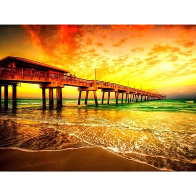 5D Diy Diamond Schilderen Landschap Strand Brug Kruissteek Diamant Mozaïek Home Schilderijen Ambachten 20X30CM yellow