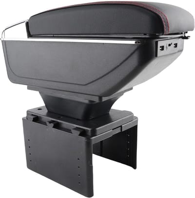 Verstelbare autoconsole armsteun organizer met USB-aansluiting, multifunctionele opbergbox voor auto-interieur en accessoires