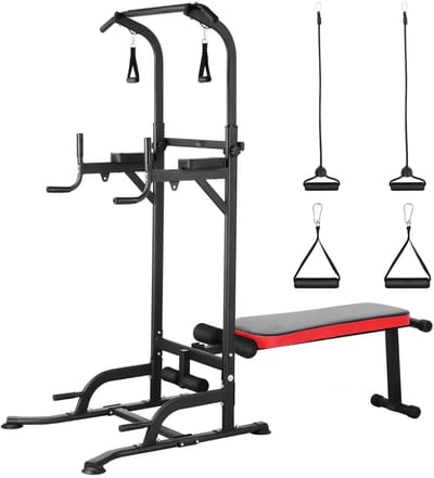 Jessi Store - Fitnessbank - Pull Up Bar - Power Tower - Krachtstation - Halterbank - Verstelbaar - Weerstandsbanden - 180x94x234cm