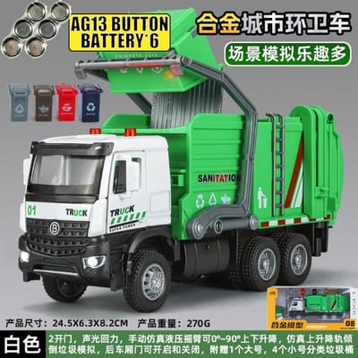 1:35 Stadsreiniging Vuilniswagen Legering Diecast Modelauto Bureau Display Verzamelobject Ornament Vakantiecadeau Cadeau Voor Vriend