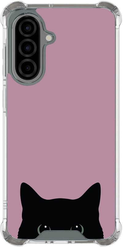 Hoesje (shockproof) geschikt voor Samsung Galaxy A36 - Zwarte kat - Extra sterke case - TPU/polycarbonaat - Print - Roze, Transparant